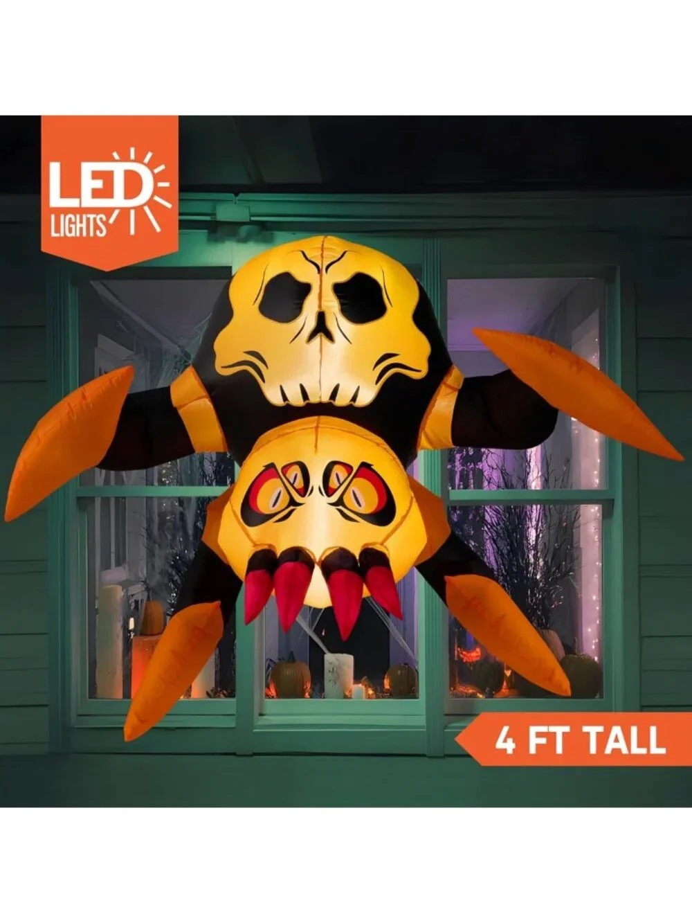 4ft Inflatable Halloween Spider Decoration with LED Light - Scary Yard & Window